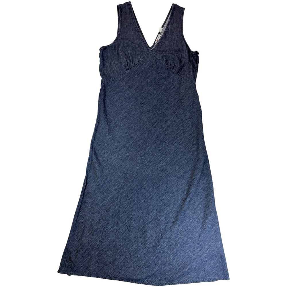 Levi's Denim Midi Dress Women Large Blue Sleeveless Cotton Linen V-Neck